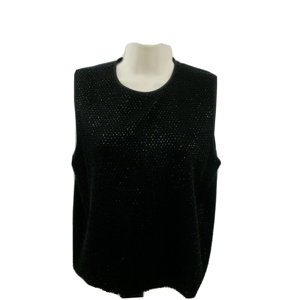 Valerie Stevens Black Top Size Medium Beaded 100% Merino Wool Sleeveless Shell